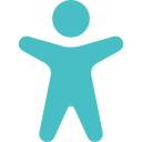 Simplified blue icon of a person with arms and legs spread.