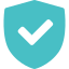Blue shield icon with a black check mark inside indicating security or verification.