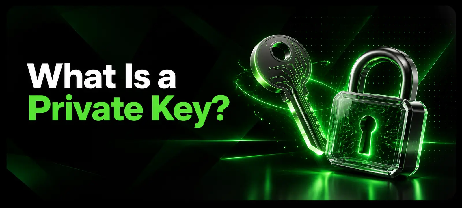 Digital key and padlock representing a cryptocurrency private key