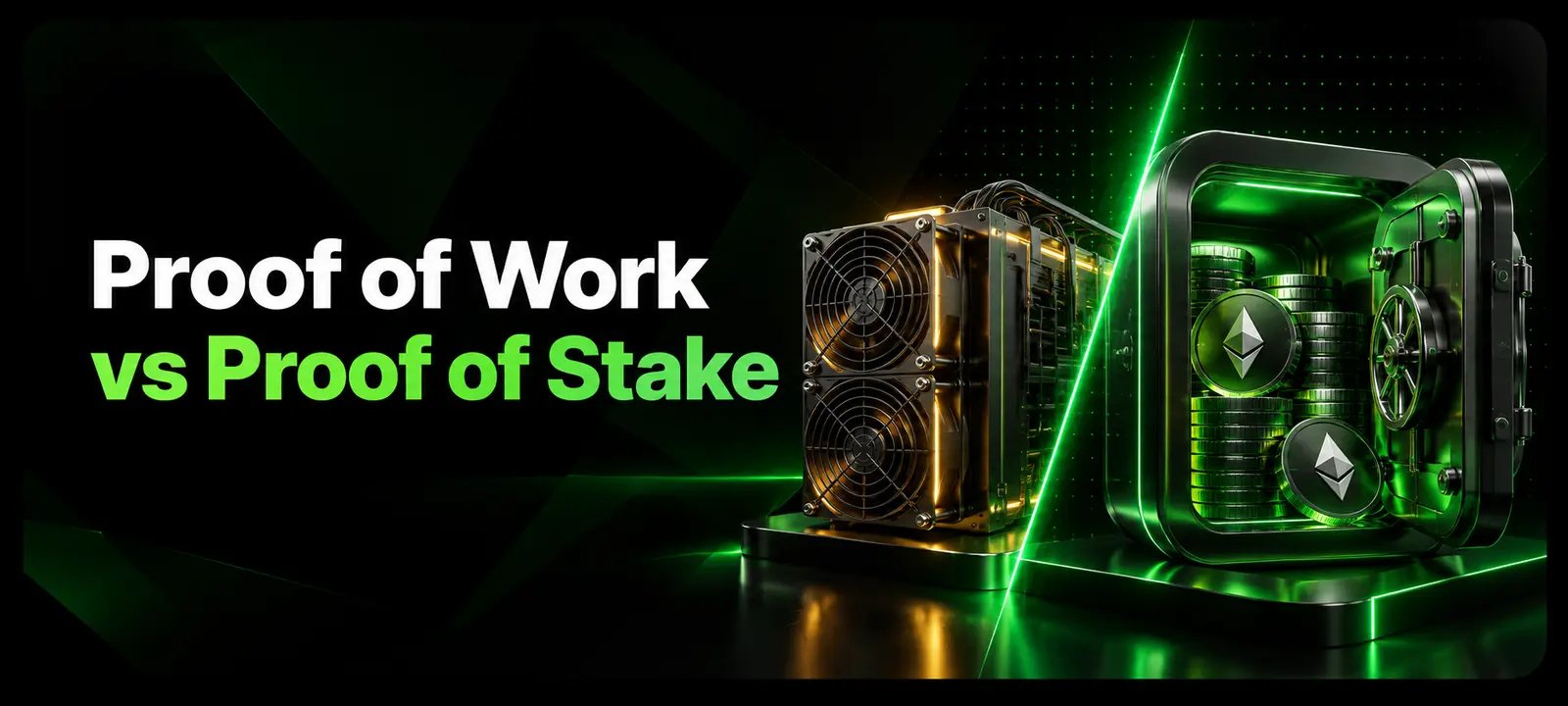 Crypto mining hardware compared with staked coins in a vault
