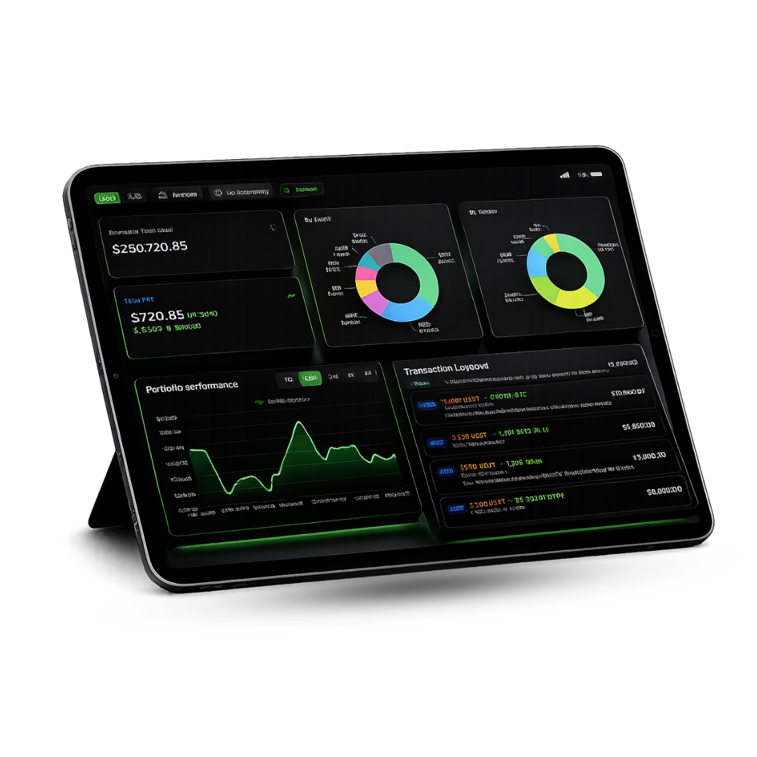 Alpha's Live Portfolio dashboard on a tablet