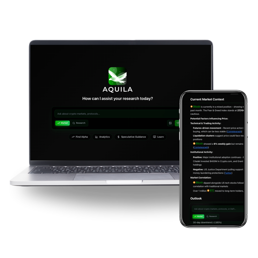 Aquila AI research assistant on laptop and phone