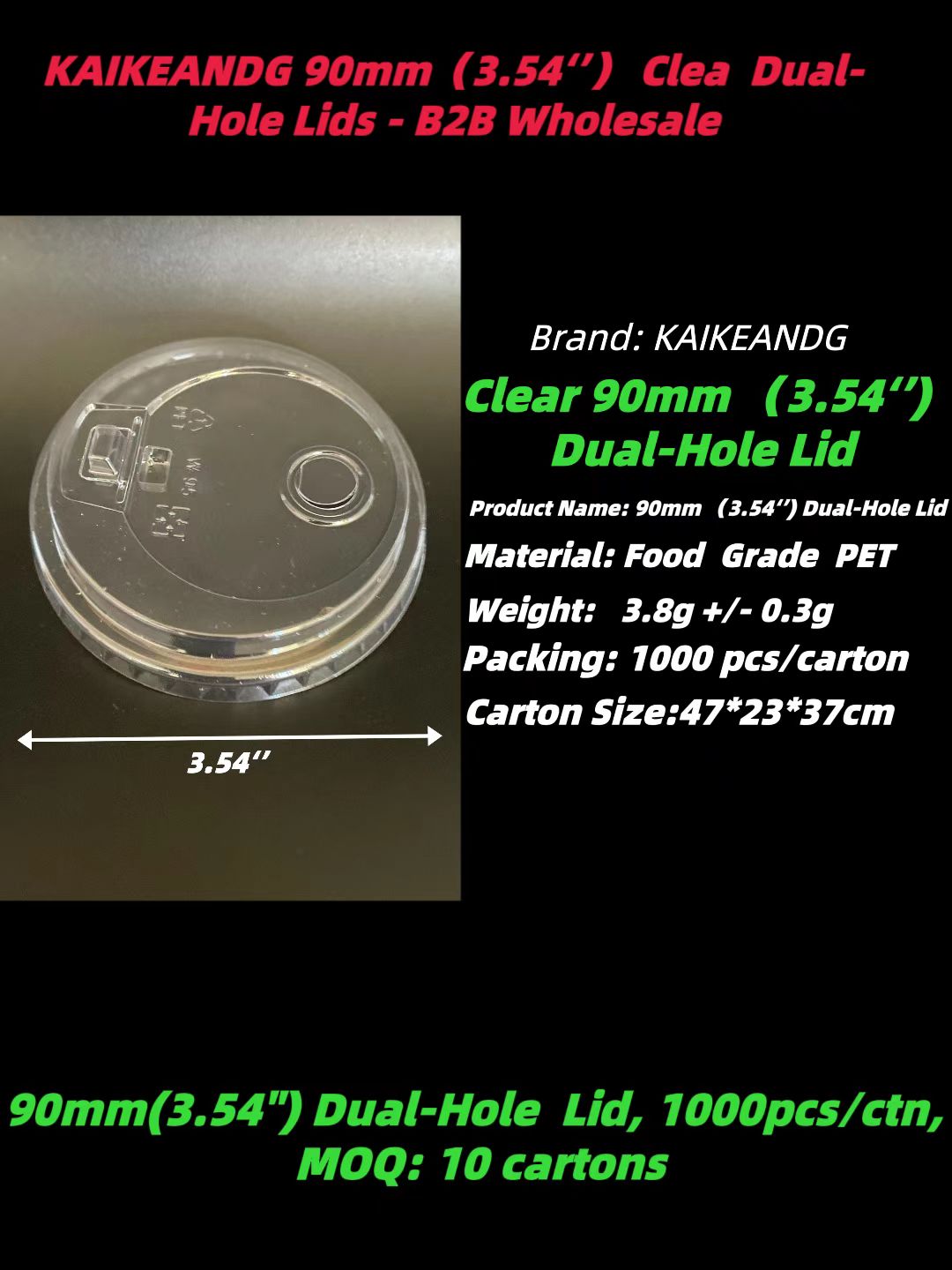 Clear 90mm (3.54 inch) dual-hole PET plastic lid, food grade, matching for disposable plastic cups