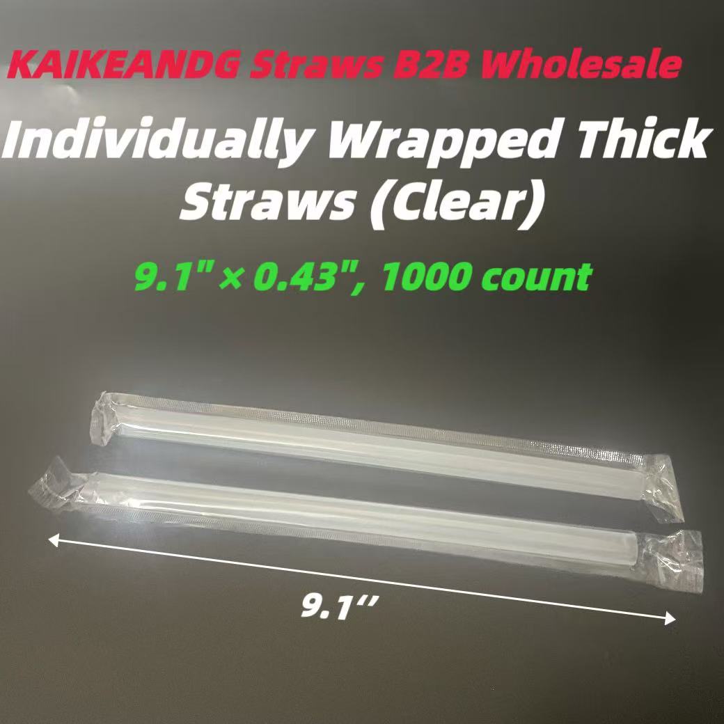 Individually wrapped clear thick straws for 24oz PET cold cups, sturdy straw not easy to bend for bubble tea