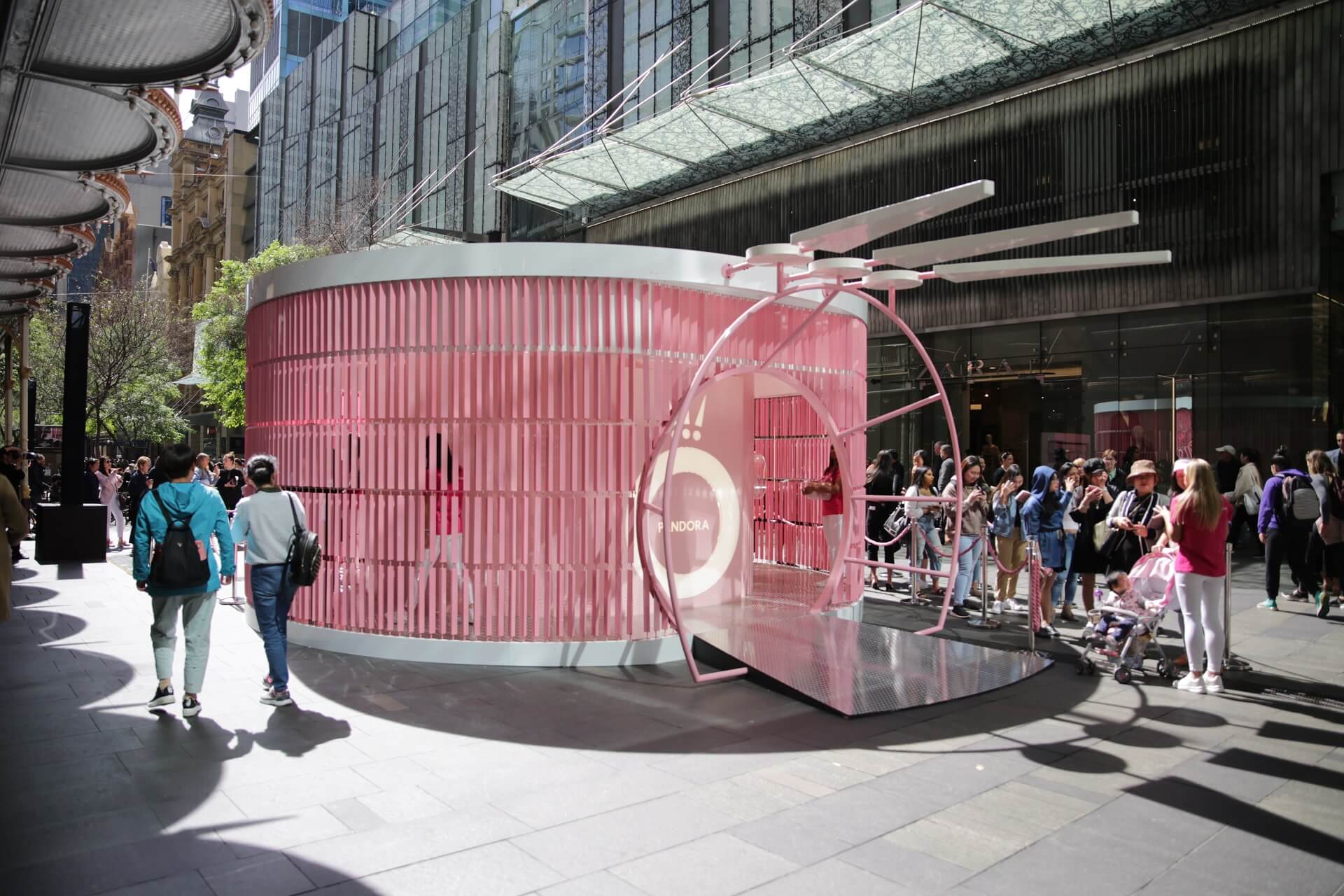 Event build team installing a custom experiential marketing activation on site