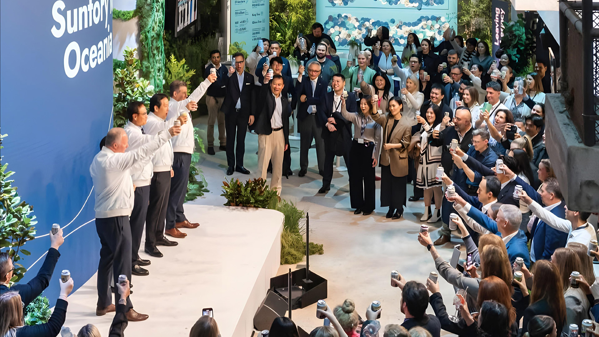 Custom stage and product displays built for a global beverage merger launch event in Sydney