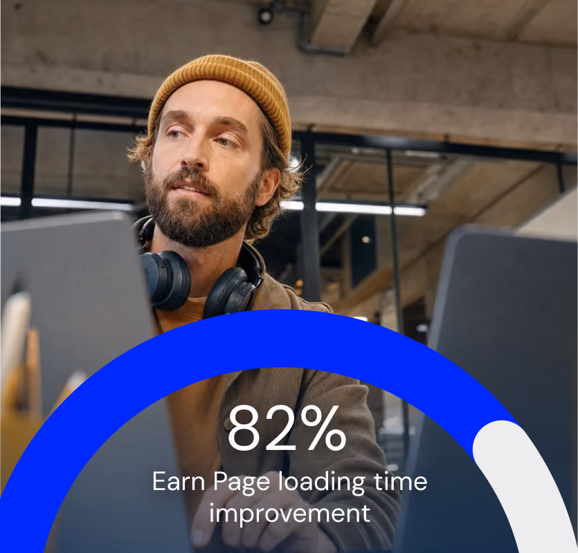 Person looking at laptop with overlaying text 82% earn page loading time improvement