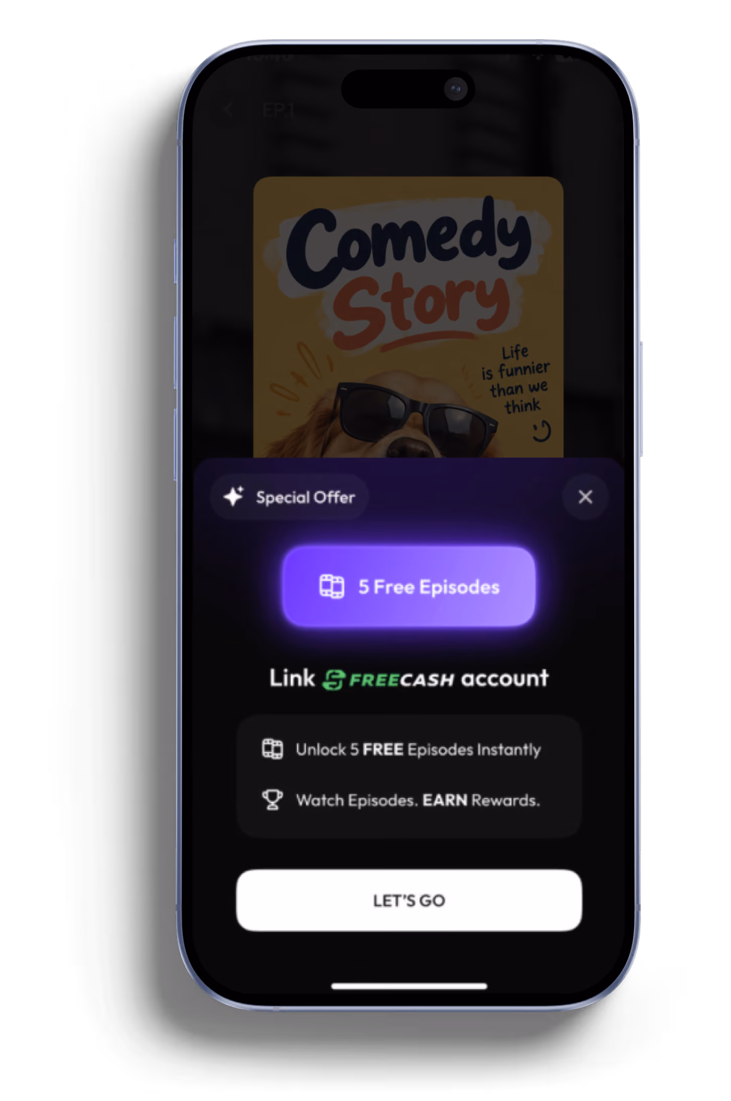 Link App pop up on a screen - 5 Free Episodes