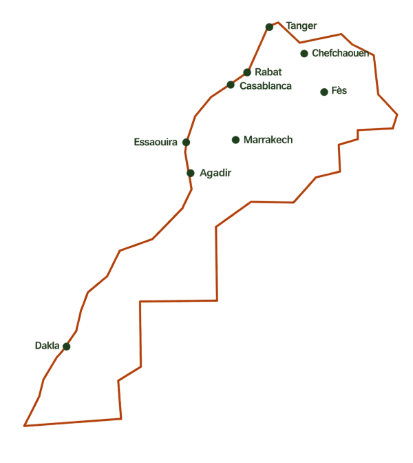 Carte du Maroc avec villes d'intervention Stillfull Maroc