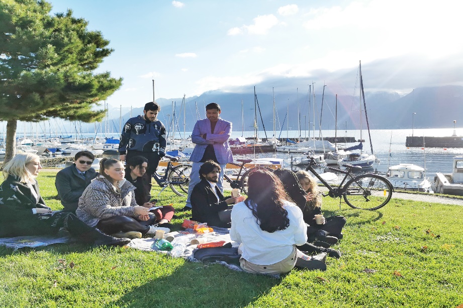 AUS students together near Lake Geneva