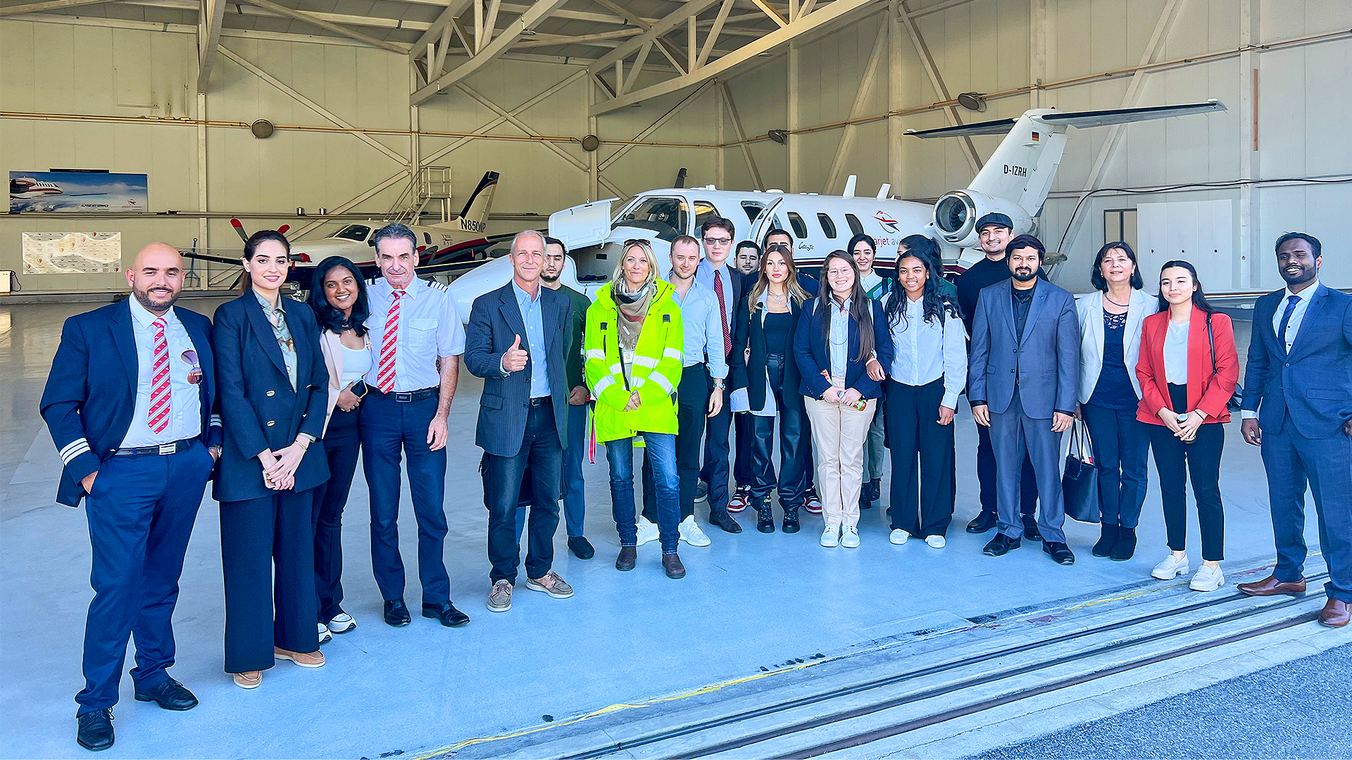Aircraft handling session in a hangar
