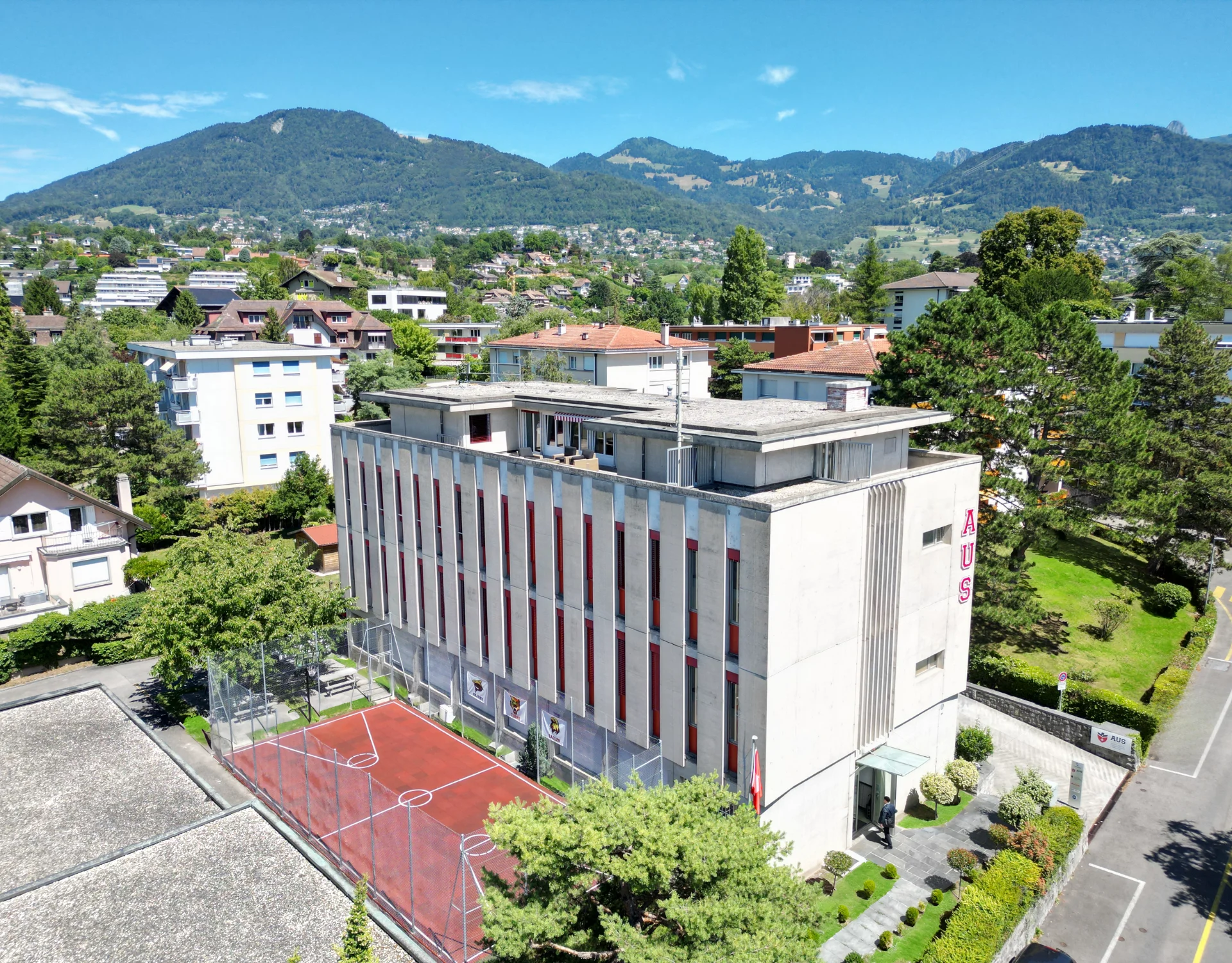 Aerial view of the AUS campus and outdoor facilities