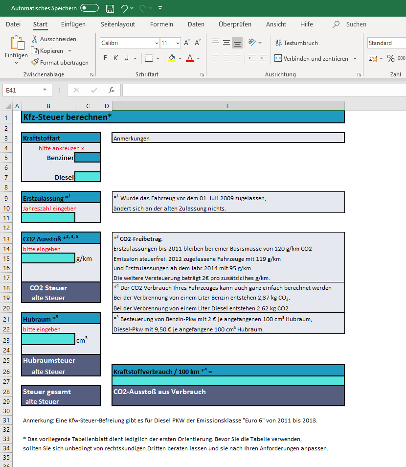 Vorschau des CO2 Rechners