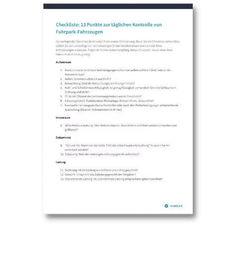 Checkliste tägliche Fahrzeugkontrolle