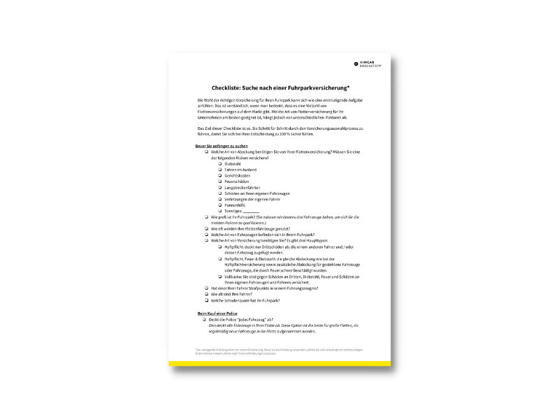 Checkliste für eine private Flottenversicherung