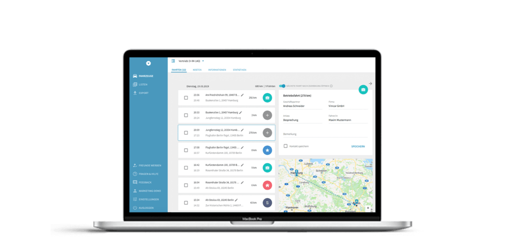 digitales Fahrtenbuch auf Laptop geöffnet