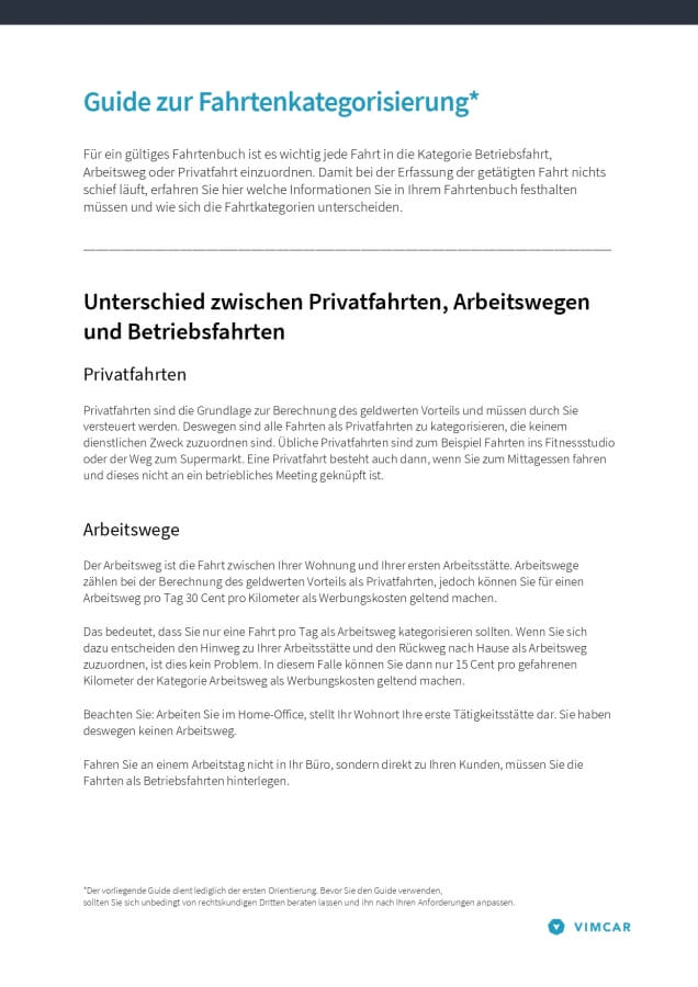 Ratgeber zur Fahrtenkategorisierung