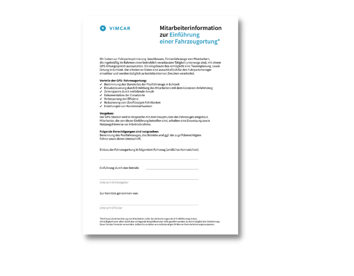 Mitarbeiterinformation zur Einführung einer Fahrzeugortung