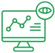 Computer monitor with a line graph and a magnified eye symbol indicating proactive monitoring.
