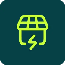 Green solar panel with a lightning bolt symbol on a dark teal background.