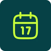 Green calendar icon showing the number 17 on a dark teal background.
