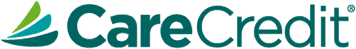 CareCredit logo with stylized blue and green shapes to the left of the text.