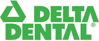 Delta Dental logo in green with stylized triangle and text.