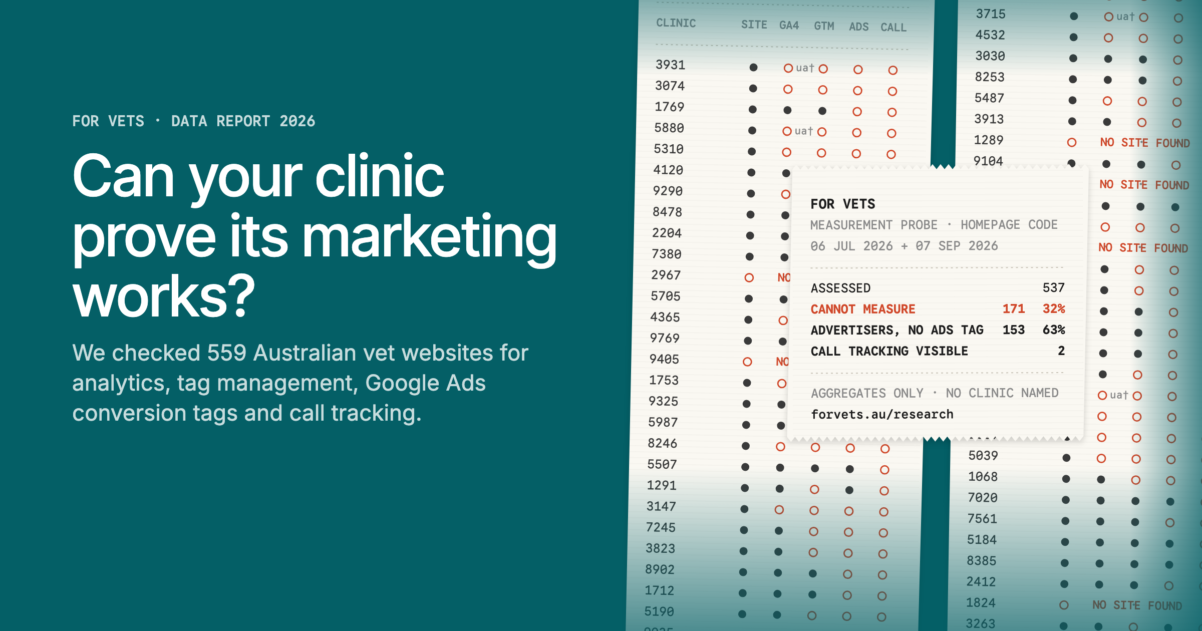Cover image for the For Vets study on what Australian vet clinic websites can measure, 2026