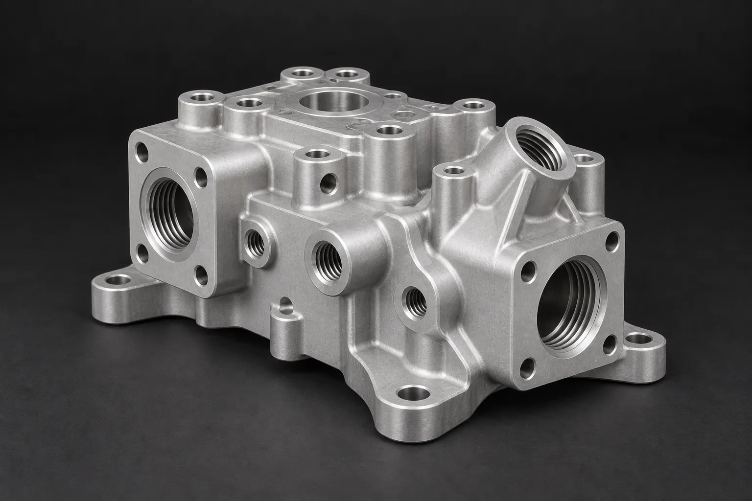 Complex aluminium housing with a matte bead-blasted finish
