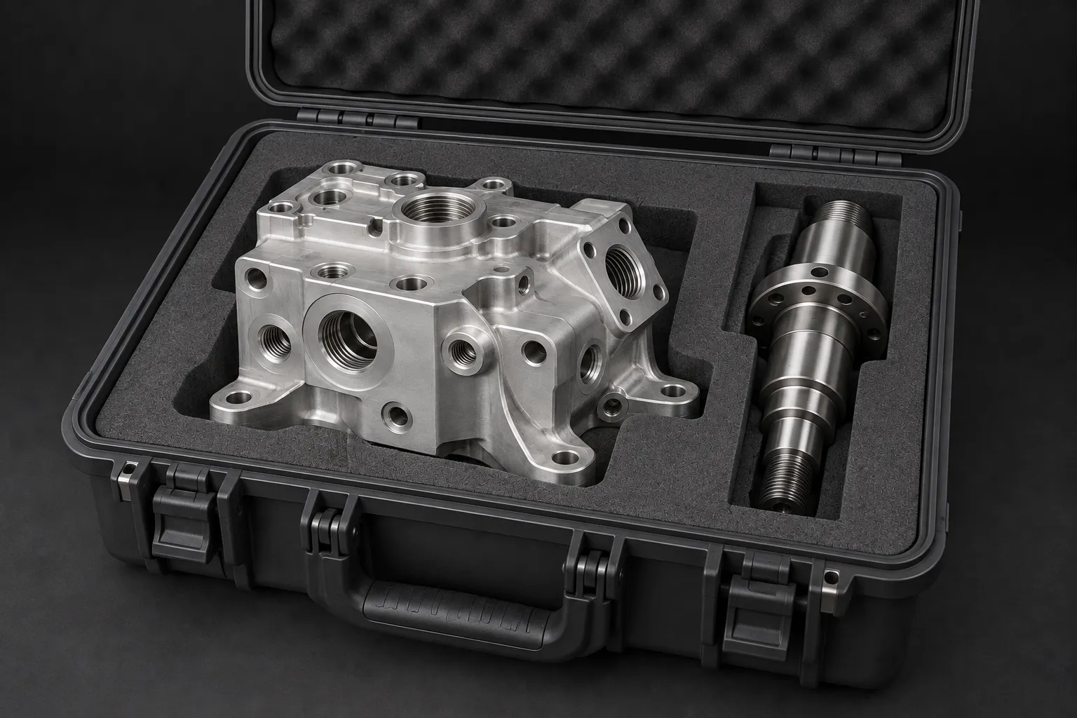 Finished complex components securely fitted in protective transit foam