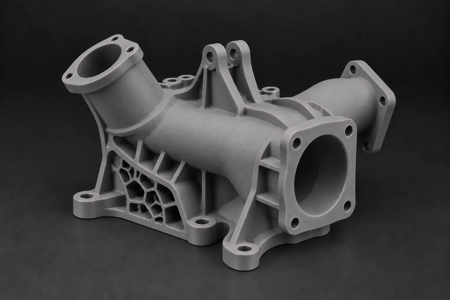 Complex nylon duct with a smooth matte vibro-polished surface