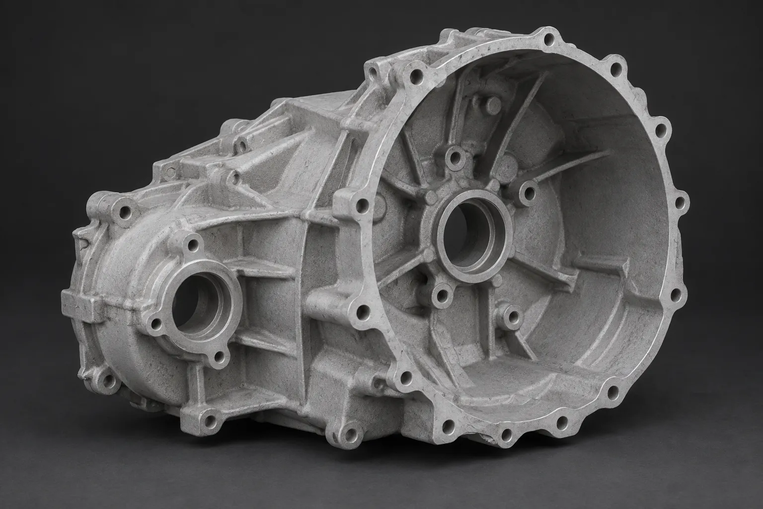 Ribbed aluminium housing with a genuine matte as-cast surface