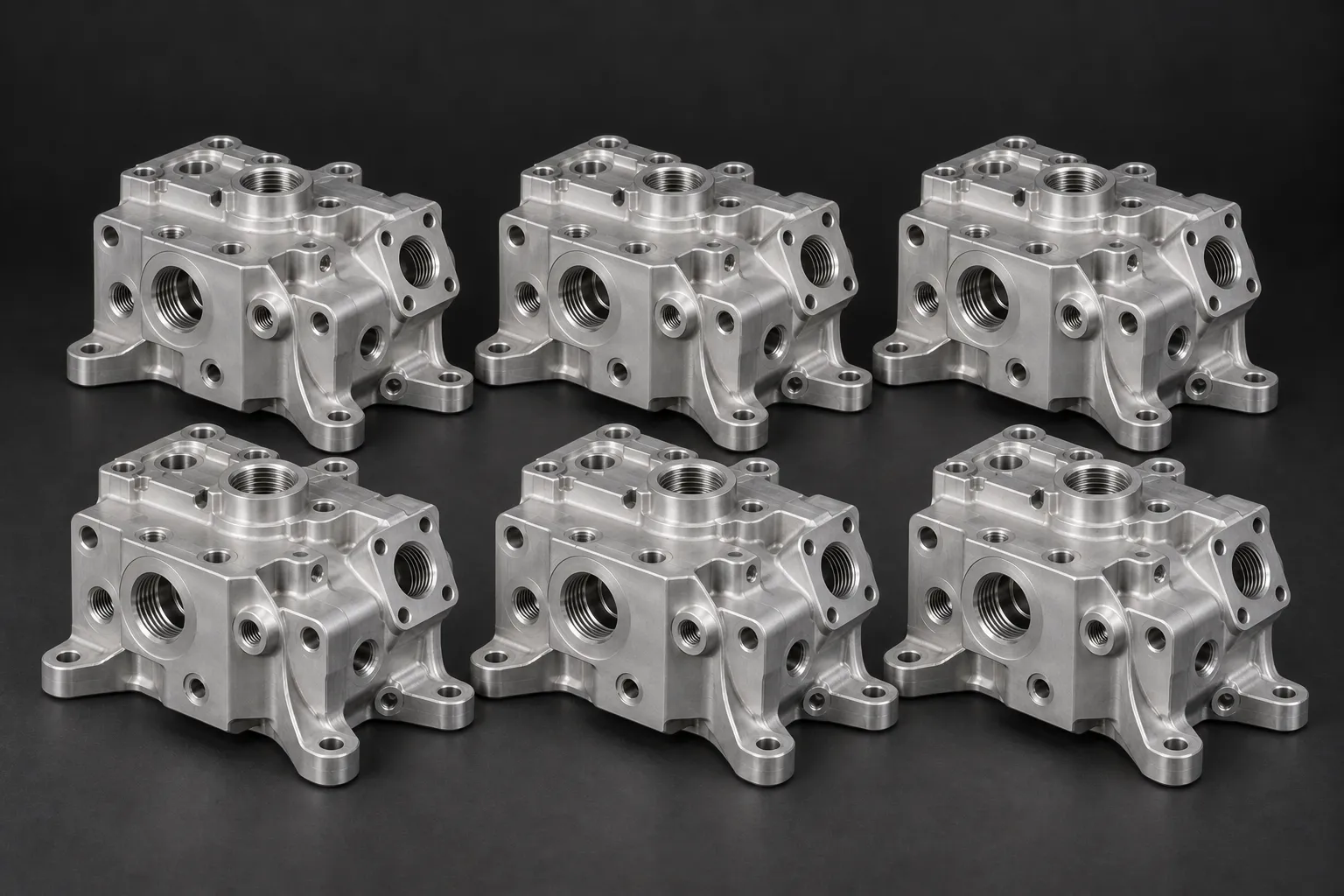 A studio arrangement of matching complex machined manifold housings