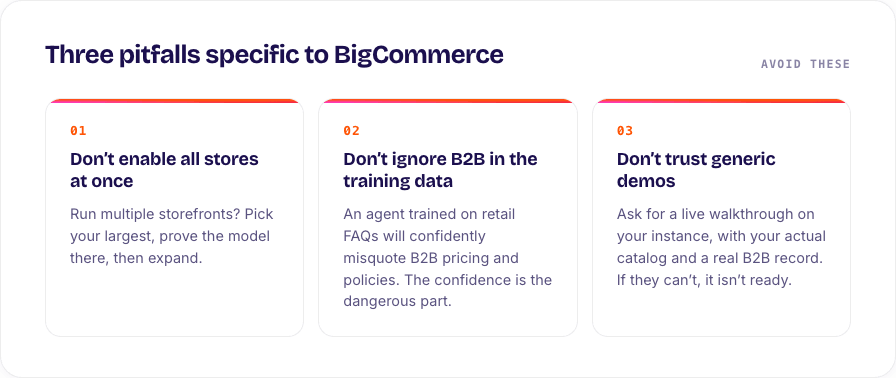 Three pitfalls specific to BigCommerce AI helpdesk