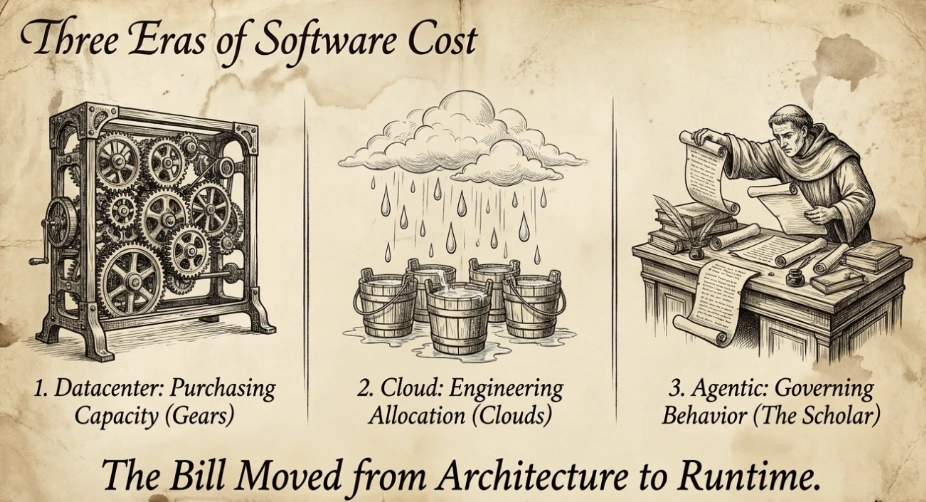 Three eras of software cost: datacentre, cloud, agentic