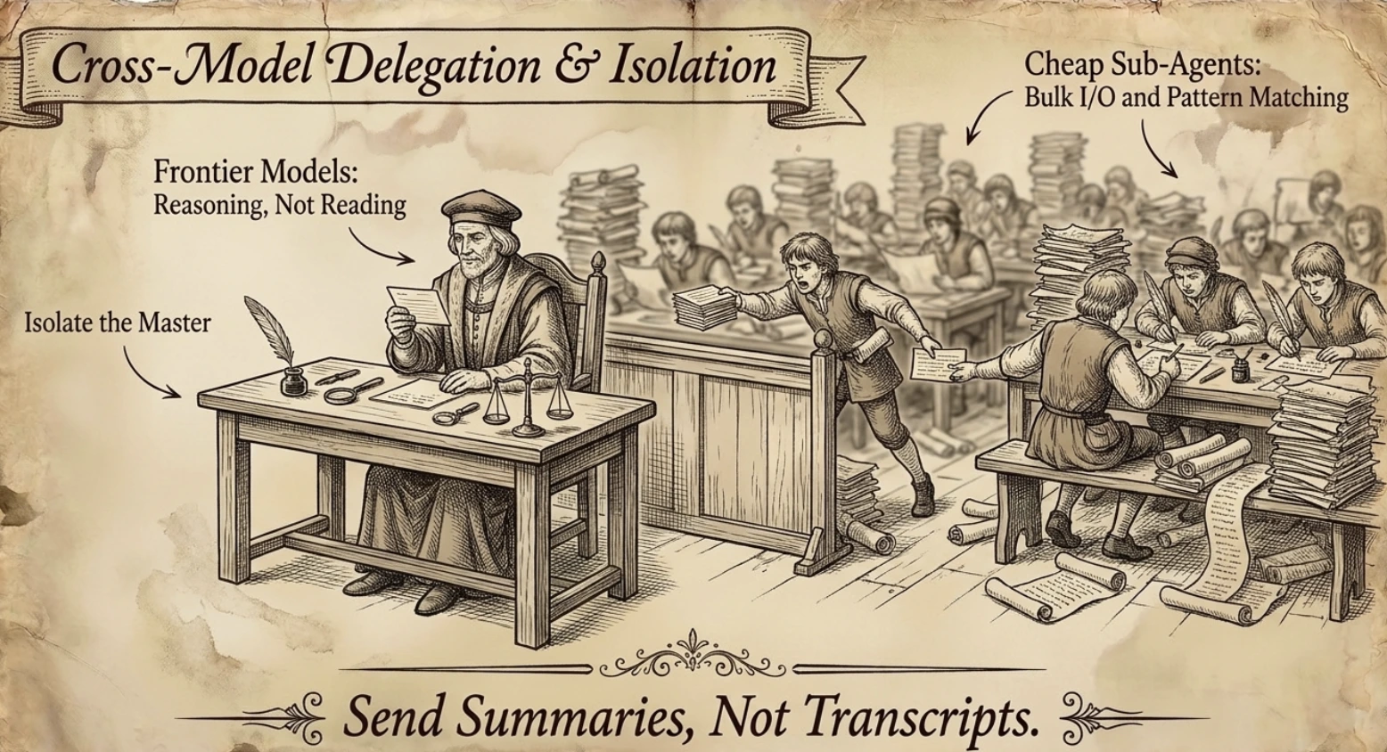 Frontier models for reasoning, cheap workers for reading