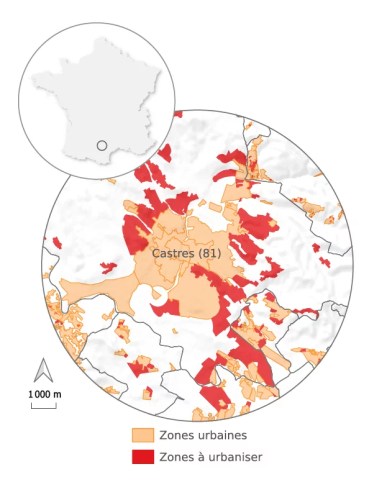 Zones urbaines et à urbaniser dans le PLU de Castres