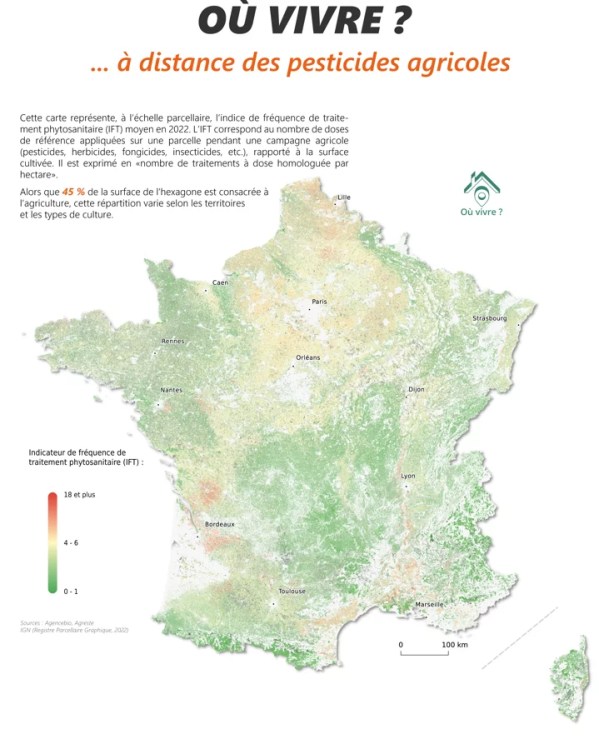Cartographie parcellaire des pesticides agricoles échelle hexagonale