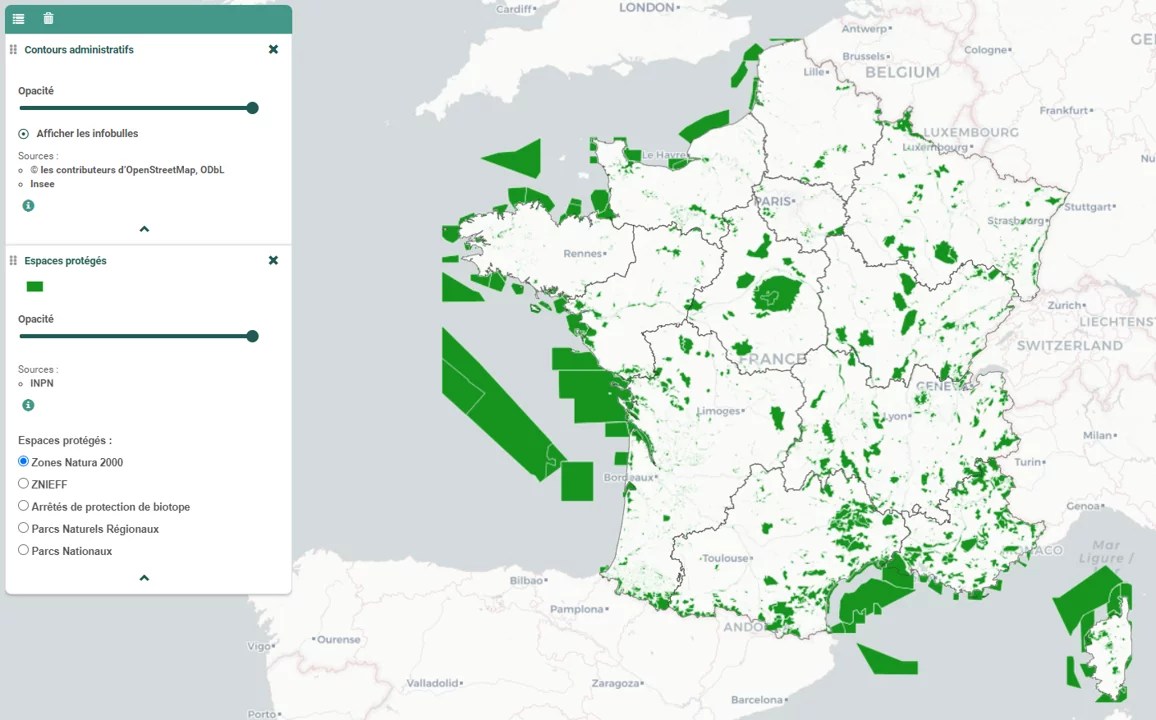 Carte de France montrant la couverture des zones NATURA 2000.