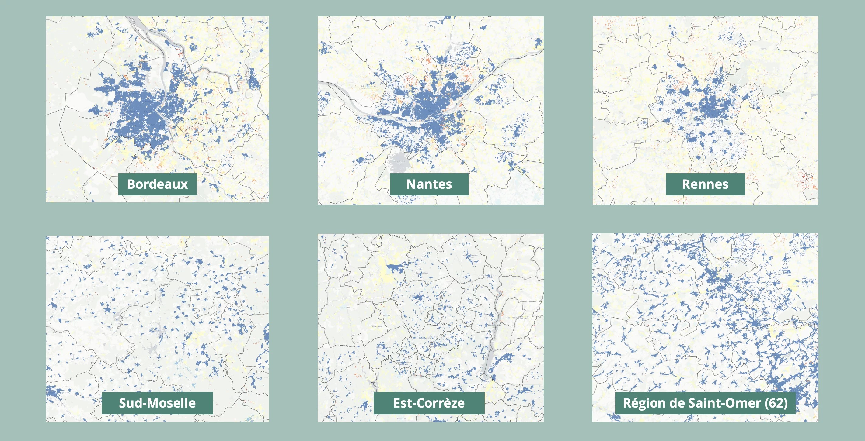 Carte des différents secteurs où la fibre est installée à une même échelle.