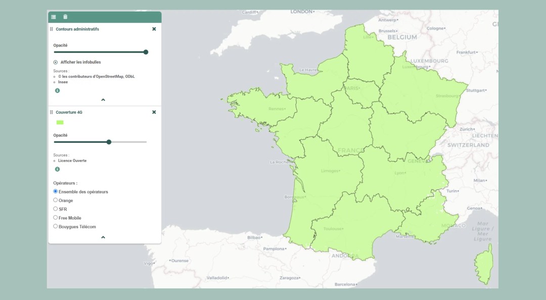 Carte montrant la couverture 4G en France.