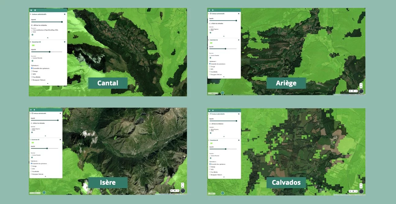 Carte montrant des régions sans aucune couverture 4G.