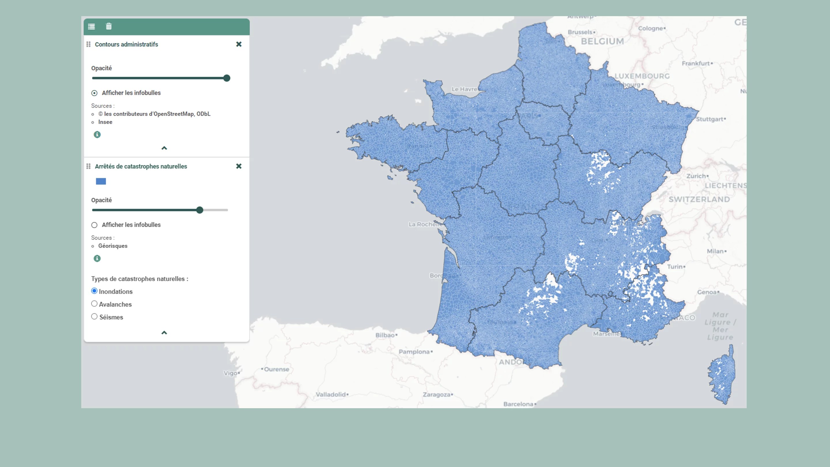 Cartes des EAIP sur les « débordements de cours d’eau » et sur la « submersion marine ».