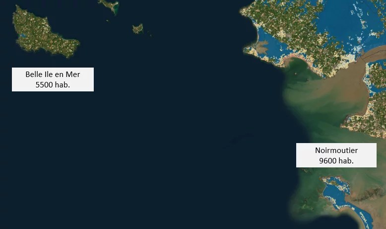 Carte confrontant le prix au m² entre l'île de Noirmoutier et la Belle île