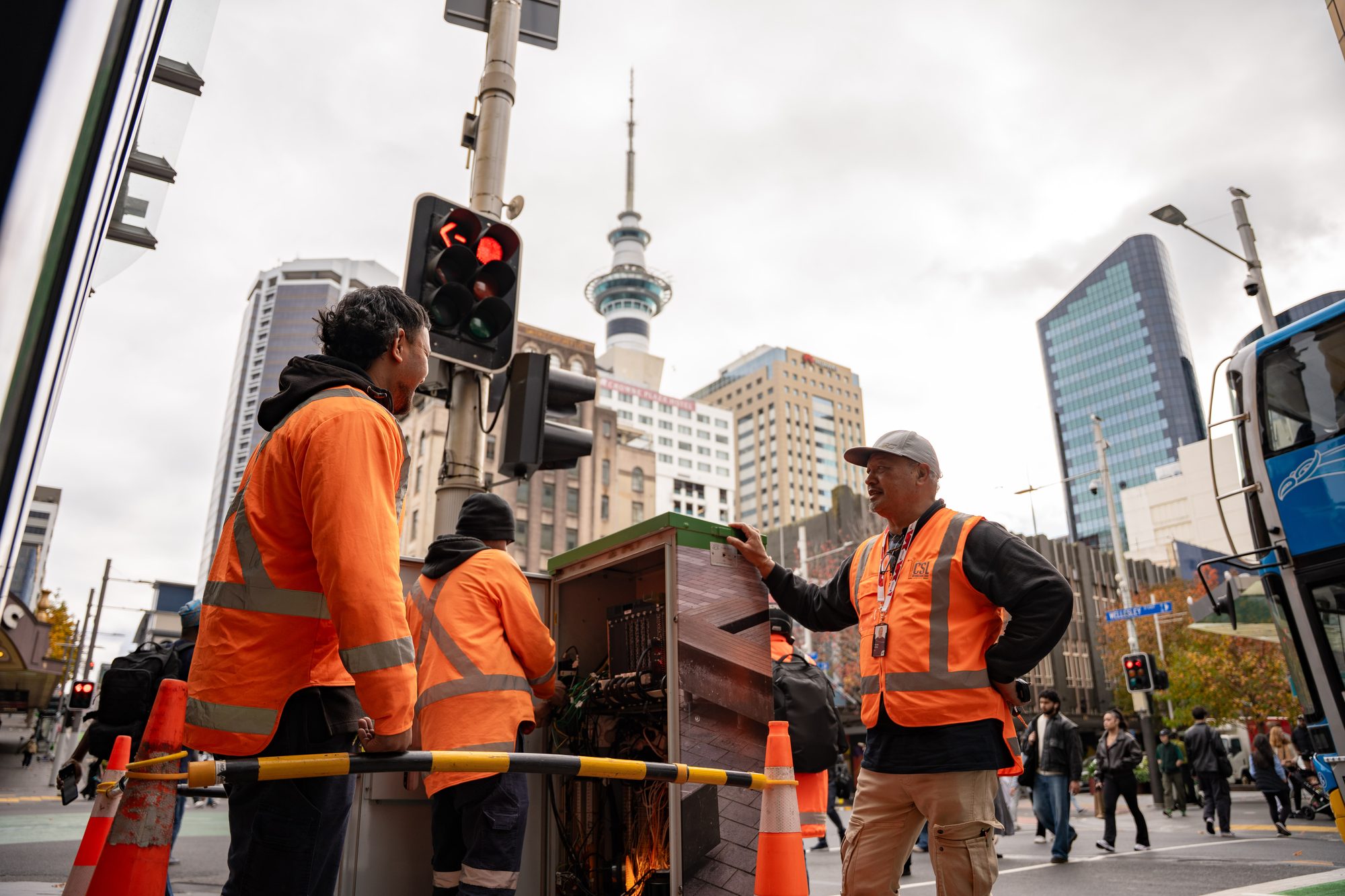 CSL crew on site Auckland CBD signal works