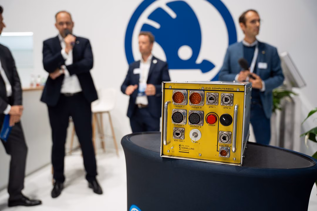 The Signalling Company’s iEVC Computer Box, the safe onboard computer that runs RailOS and the PZB app, at InnoTrans 2026