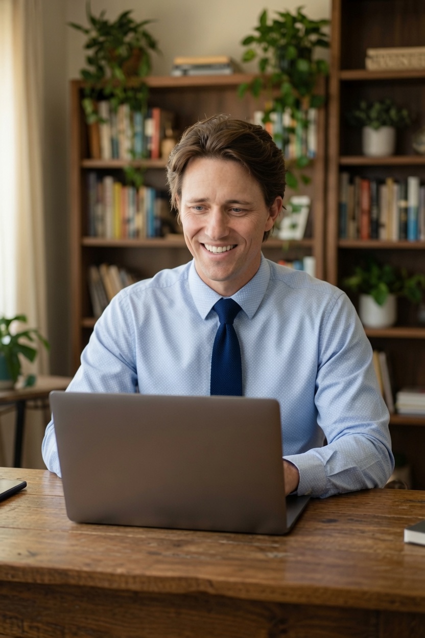 “Corbin Allred, FNP-C conducting a telemedicine visit from his office”