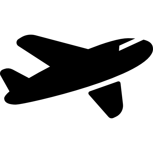 Black silhouette of an airplane flying toward the right.