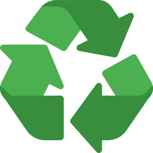 Green recycling symbol with three arrows forming a triangular loop.