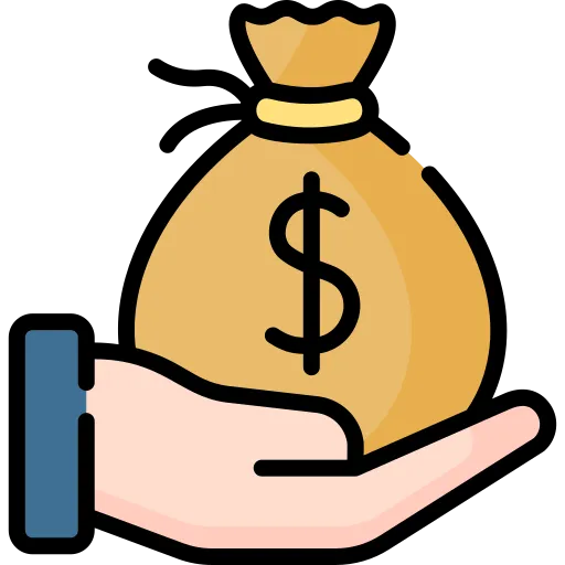 Hand holding a bag with a dollar sign symbolizing money or financial support.